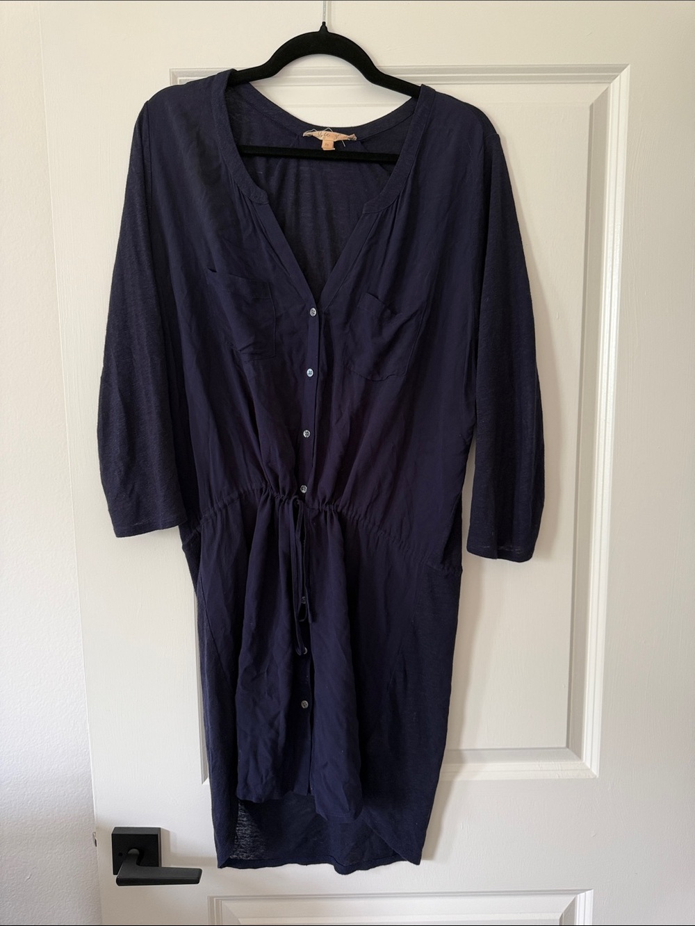 Soft Joie Navy Button-Front Drawstring Shirt Dress